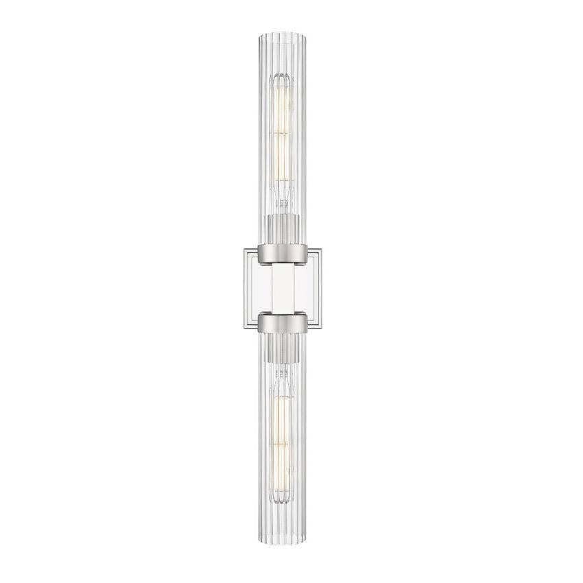 Z-Lite Beau 740-2W-PN 2-Light Polished Nickel Steel Frame Clear Ribbed Glass Shade Wall Sconce