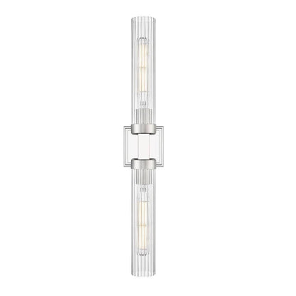 Z-Lite Beau 740-2W-PN 2-Light Polished Nickel Steel Frame Clear Ribbed Glass Shade Wall Sconce