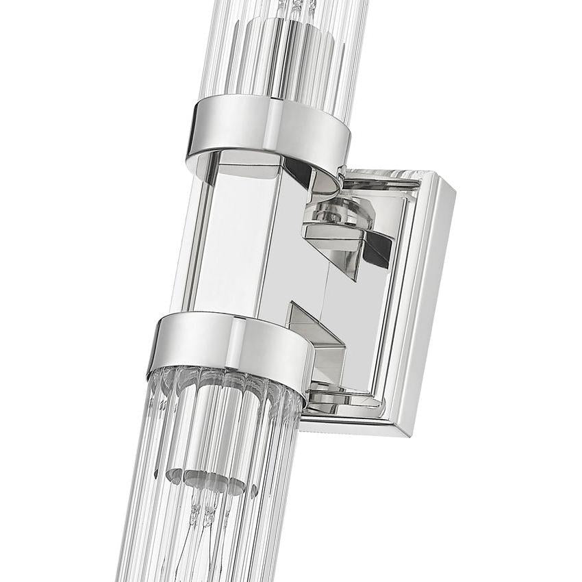 Z-Lite Beau 740-2W-PN 2-Light Polished Nickel Steel Frame Clear Ribbed Glass Shade Wall Sconce