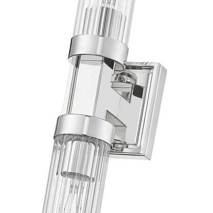 Z-Lite Beau 740-2W-PN 2-Light Polished Nickel Steel Frame Clear Ribbed Glass Shade Wall Sconce