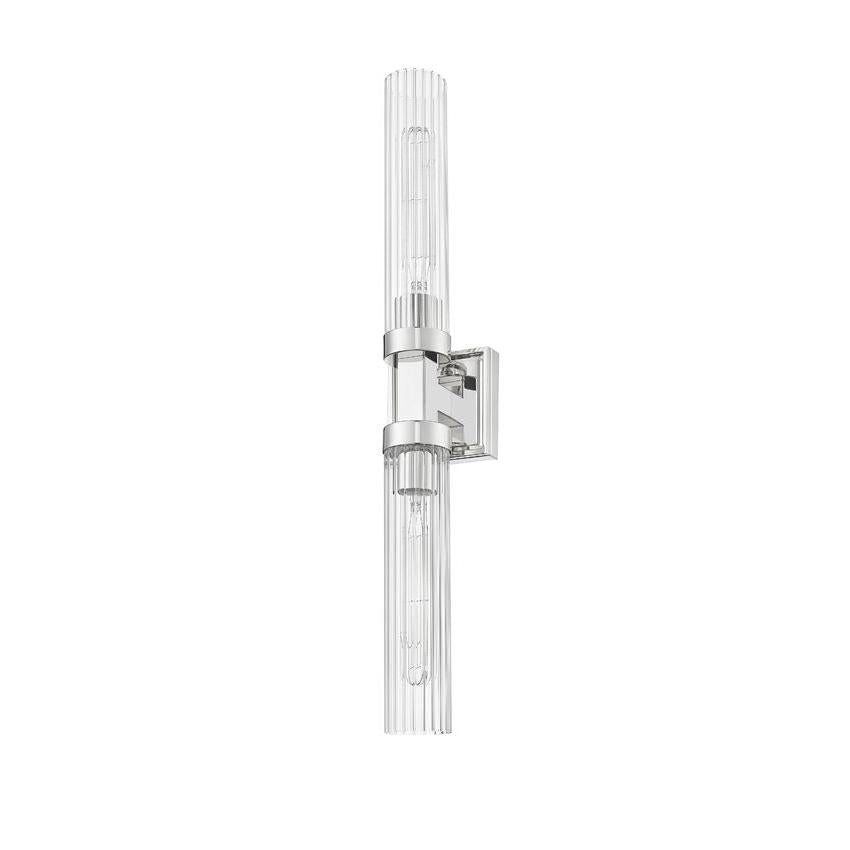 Z-Lite Beau 740-2W-PN 2-Light Polished Nickel Steel Frame Clear Ribbed Glass Shade Wall Sconce
