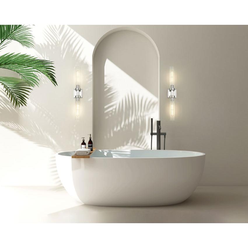 Z-Lite Beau 740-2W-PN 2-Light Polished Nickel Steel Frame Clear Ribbed Glass Shade Wall Sconce