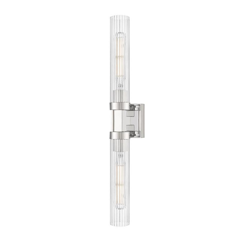 Z-Lite Beau 740-2W-PN 2-Light Polished Nickel Steel Frame Clear Ribbed Glass Shade Wall Sconce