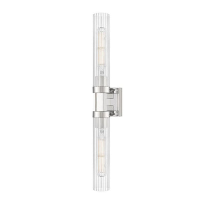 Z-Lite Beau 740-2W-PN 2-Light Polished Nickel Steel Frame Clear Ribbed Glass Shade Wall Sconce