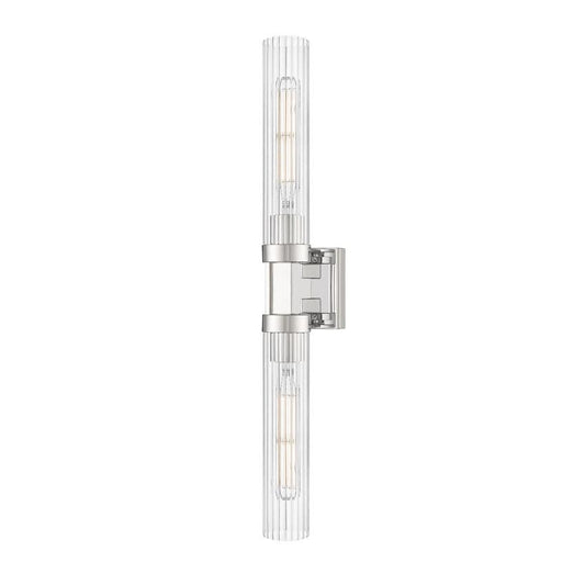 Z-Lite Beau 740-2W-PN 2-Light Polished Nickel Steel Frame Clear Ribbed Glass Shade Wall Sconce
