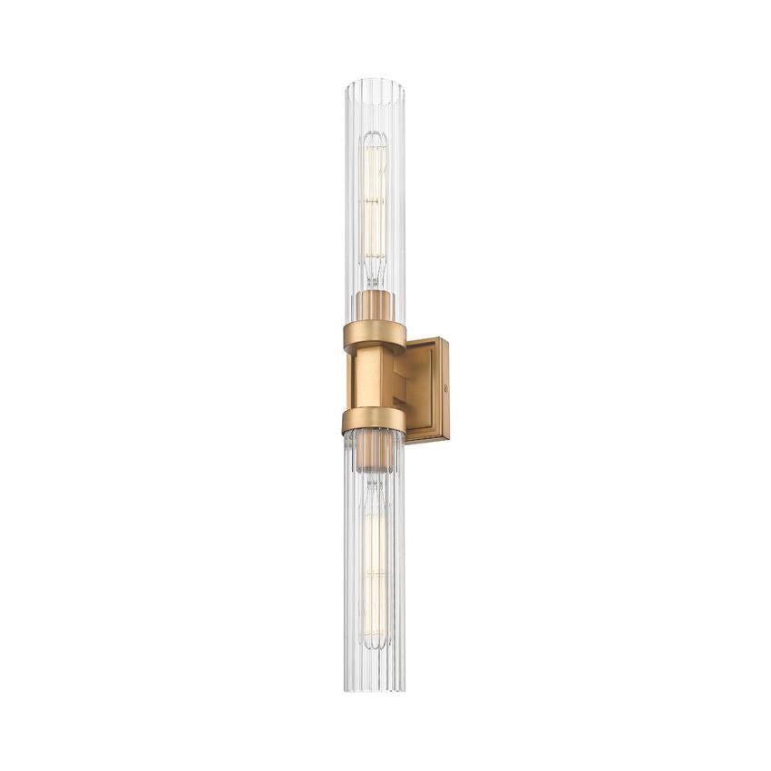Z-Lite Beau 740-2W-RB 2-Light Rubbed Brass Steel Frame Clear Ribbed Glass Shade Wall Sconce