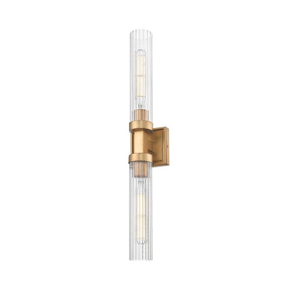 Z-Lite Beau 740-2W-RB 2-Light Rubbed Brass Steel Frame Clear Ribbed Glass Shade Wall Sconce