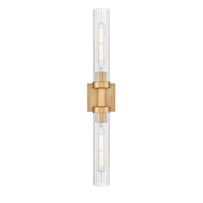 Z-Lite Beau 740-2W-RB 2-Light Rubbed Brass Steel Frame Clear Ribbed Glass Shade Wall Sconce