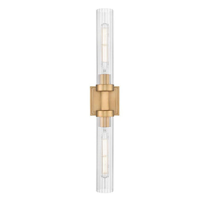 Z-Lite Beau 740-2W-RB 2-Light Rubbed Brass Steel Frame Clear Ribbed Glass Shade Wall Sconce