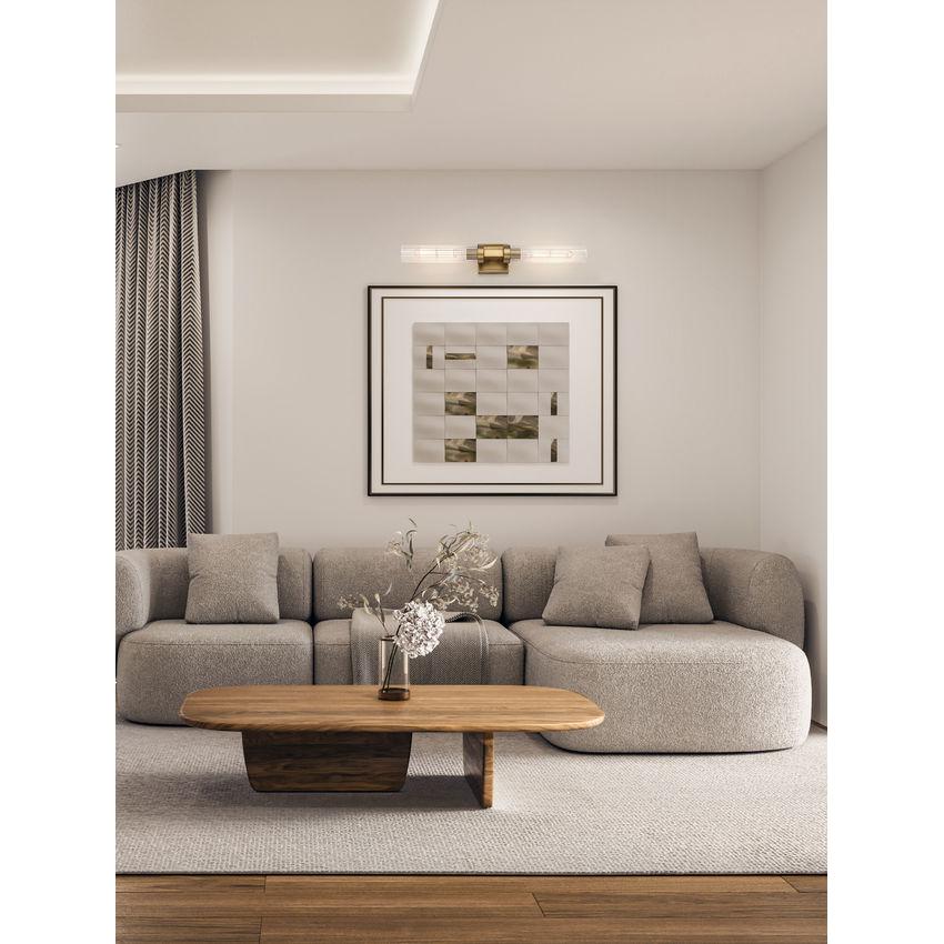 Z-Lite Beau 740-2W-RB 2-Light Rubbed Brass Steel Frame Clear Ribbed Glass Shade Wall Sconce