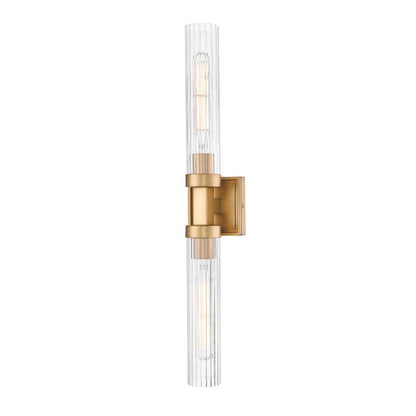 Z-Lite Beau 740-2W-RB 2-Light Rubbed Brass Steel Frame Clear Ribbed Glass Shade Wall Sconce