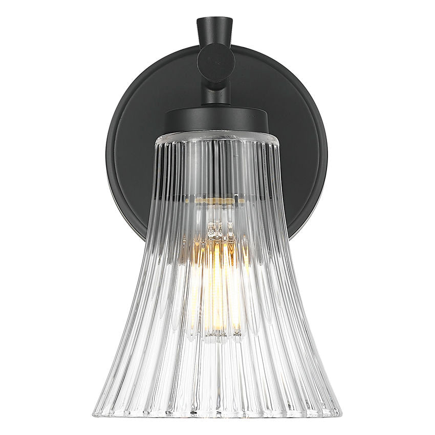 Z-Lite Belle 1-Light Medium Bulb Base Matte Black Steel Frame Clear Glass Shade Wall Sconce