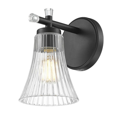 Z-Lite Belle 1-Light Medium Bulb Base Matte Black Steel Frame Clear Glass Shade Wall Sconce