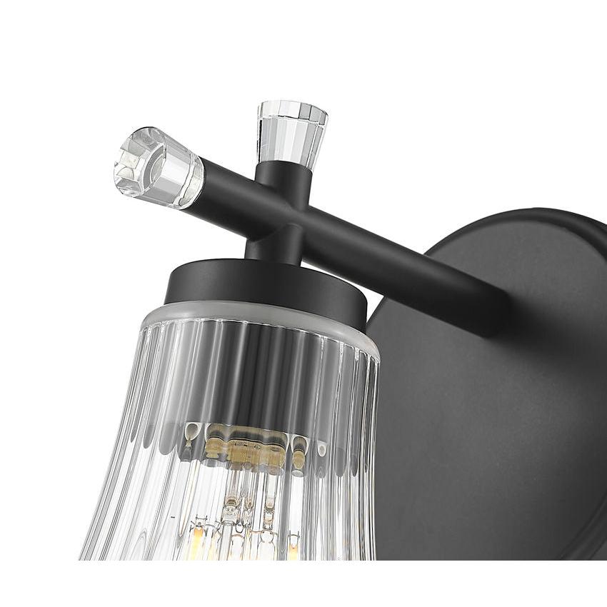 Z-Lite Belle 1-Light Medium Bulb Base Matte Black Steel Frame Clear Glass Shade Wall Sconce