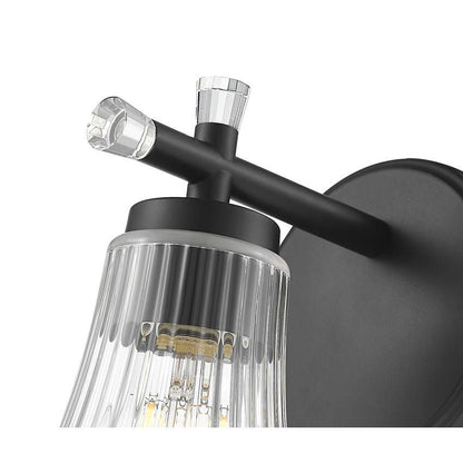 Z-Lite Belle 1-Light Medium Bulb Base Matte Black Steel Frame Clear Glass Shade Wall Sconce