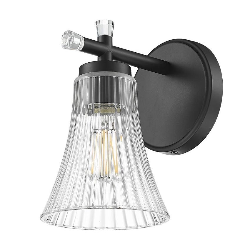 Z-Lite Belle 1-Light Medium Bulb Base Matte Black Steel Frame Clear Glass Shade Wall Sconce
