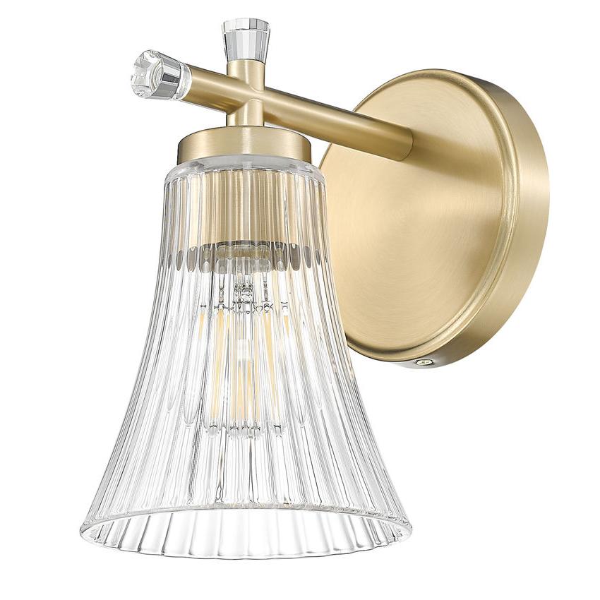 Z-Lite Belle 1-Light Medium Bulb Base Modern Gold Steel Frame Clear Glass Shade Wall Sconce