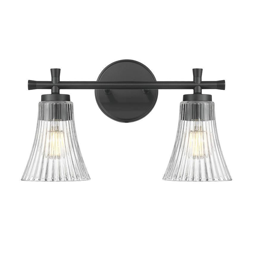 Z-Lite Belle 2-Light Medium Bulb Base Matte Black Steel Frame Clear Glass Shade Vanity Light