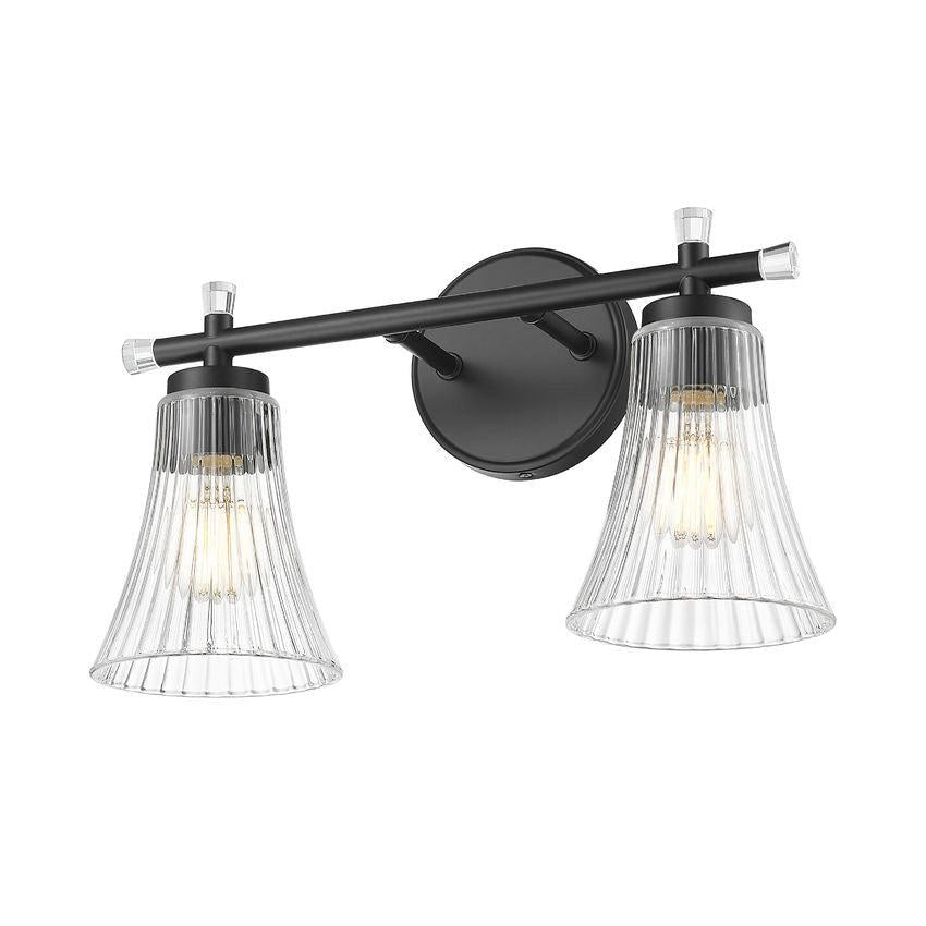 Z-Lite Belle 2-Light Medium Bulb Base Matte Black Steel Frame Clear Glass Shade Vanity Light