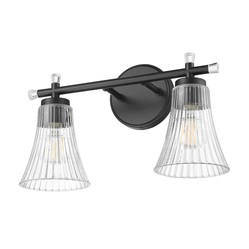 Z-Lite Belle 2-Light Medium Bulb Base Matte Black Steel Frame Clear Glass Shade Vanity Light