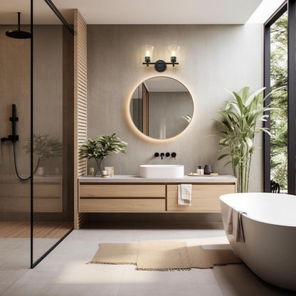 Z-Lite Belle 2-Light Medium Bulb Base Matte Black Steel Frame Clear Glass Shade Vanity Light