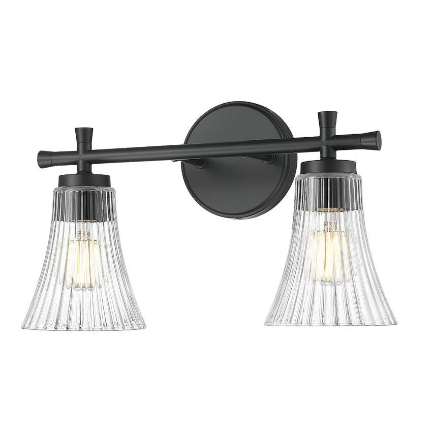 Z-Lite Belle 2-Light Medium Bulb Base Matte Black Steel Frame Clear Glass Shade Vanity Light
