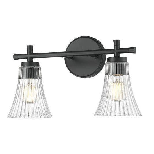 Z-Lite Belle 2-Light Medium Bulb Base Matte Black Steel Frame Clear Glass Shade Vanity Light