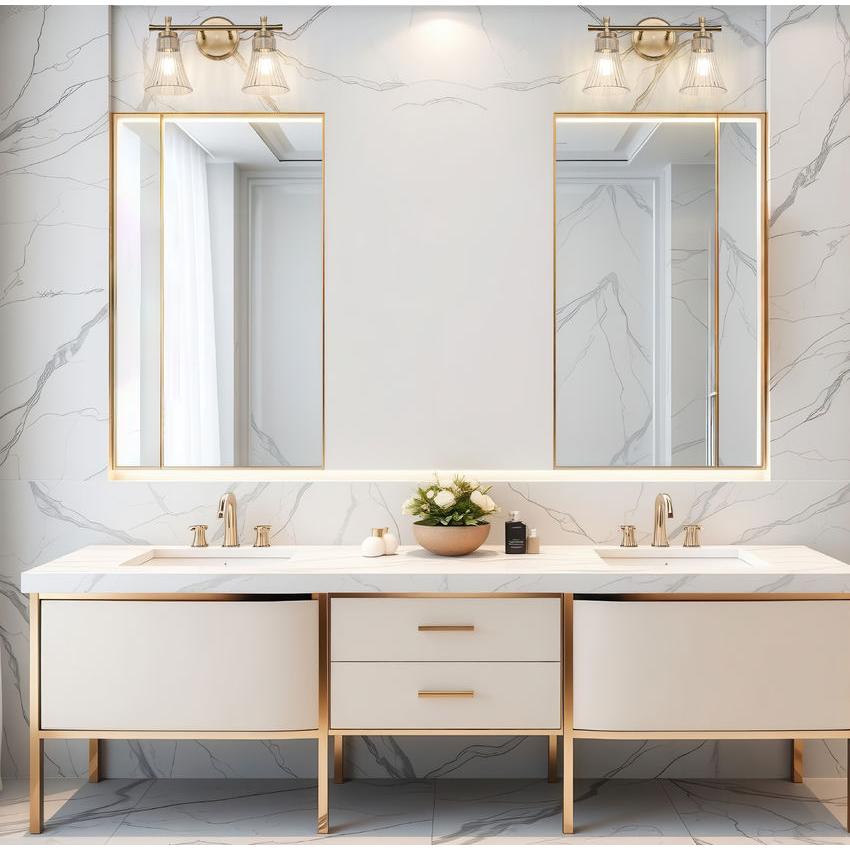 Z-Lite Belle 2-Light Medium Bulb Base Modern Gold Steel Frame Clear Glass Shade Vanity Light