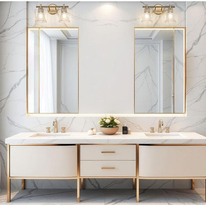 Z-Lite Belle 2-Light Medium Bulb Base Modern Gold Steel Frame Clear Glass Shade Vanity Light