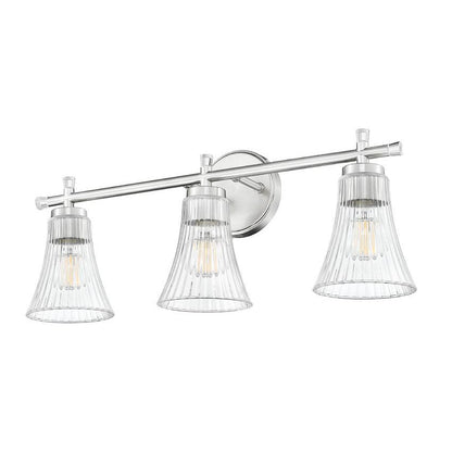 Z-Lite Belle 3-Light Medium Bulb Base Brushed Nickel Steel Frame Clear Glass Shade Vanity Light