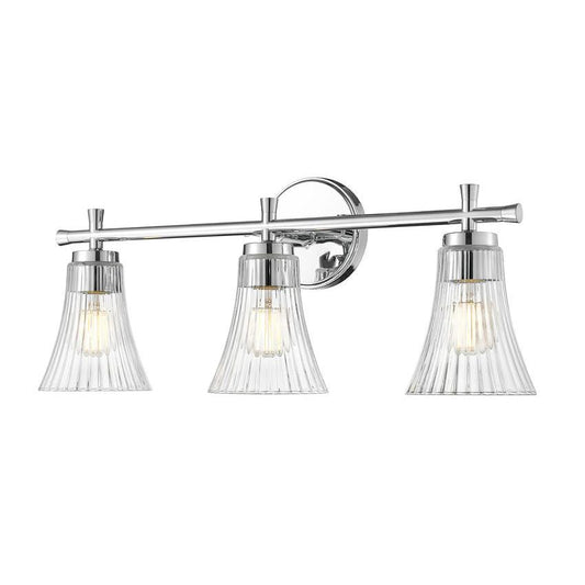 Z-Lite Belle 3-Light Medium Bulb Base Chrome Steel Frame Clear Glass Shade Vanity Light