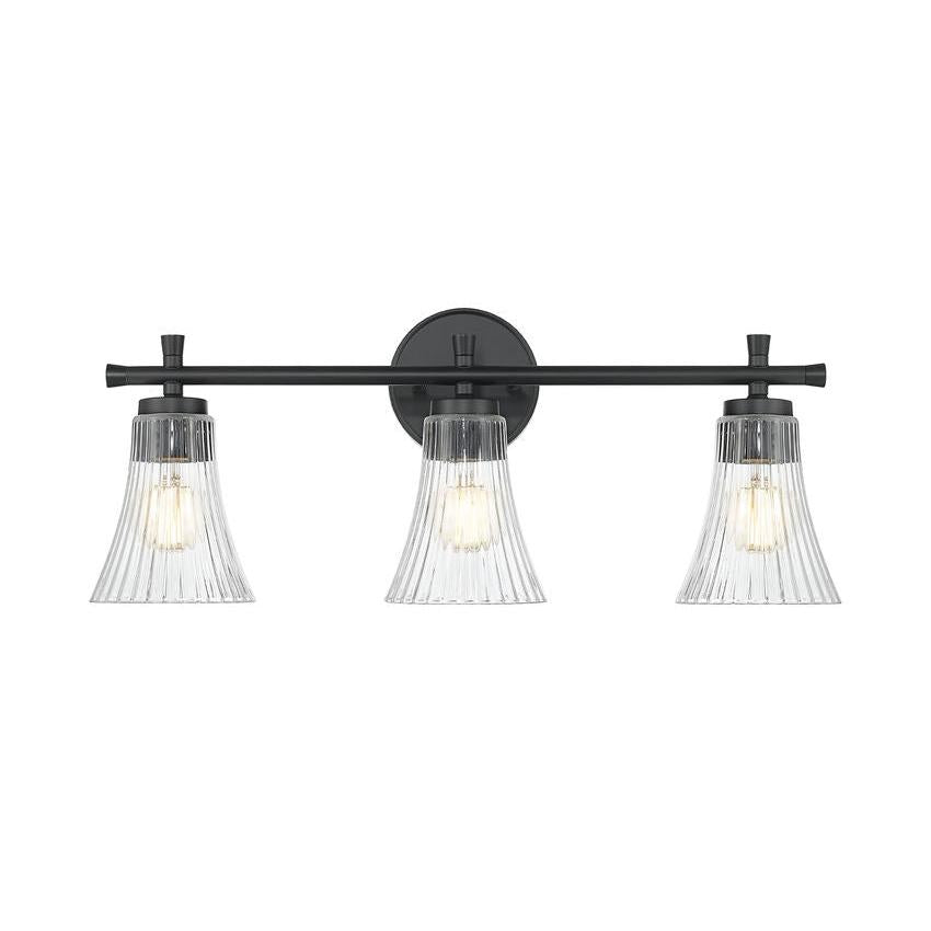Z-Lite Belle 3-Light Medium Bulb Base Matte Black Steel Frame Clear Glass Shade Vanity Light