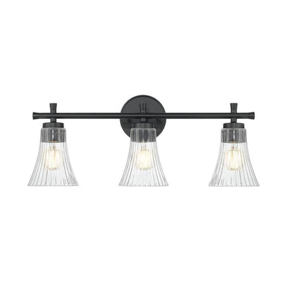 Z-Lite Belle 3-Light Medium Bulb Base Matte Black Steel Frame Clear Glass Shade Vanity Light