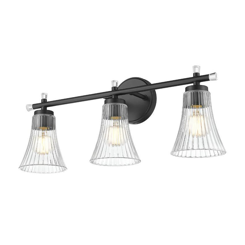 Z-Lite Belle 3-Light Medium Bulb Base Matte Black Steel Frame Clear Glass Shade Vanity Light