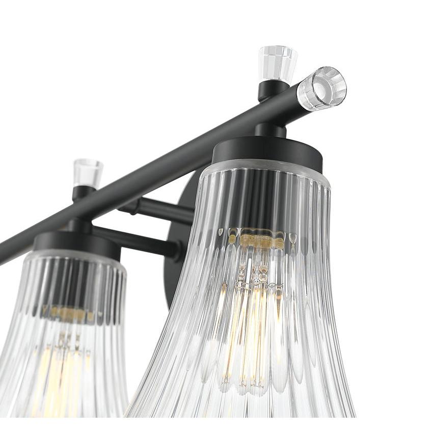 Z-Lite Belle 3-Light Medium Bulb Base Matte Black Steel Frame Clear Glass Shade Vanity Light