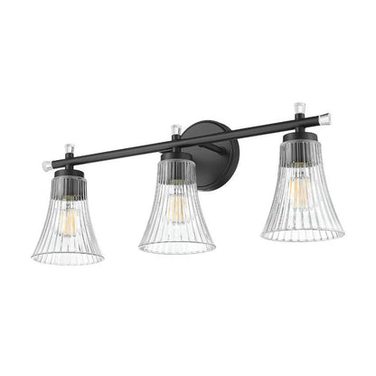 Z-Lite Belle 3-Light Medium Bulb Base Matte Black Steel Frame Clear Glass Shade Vanity Light