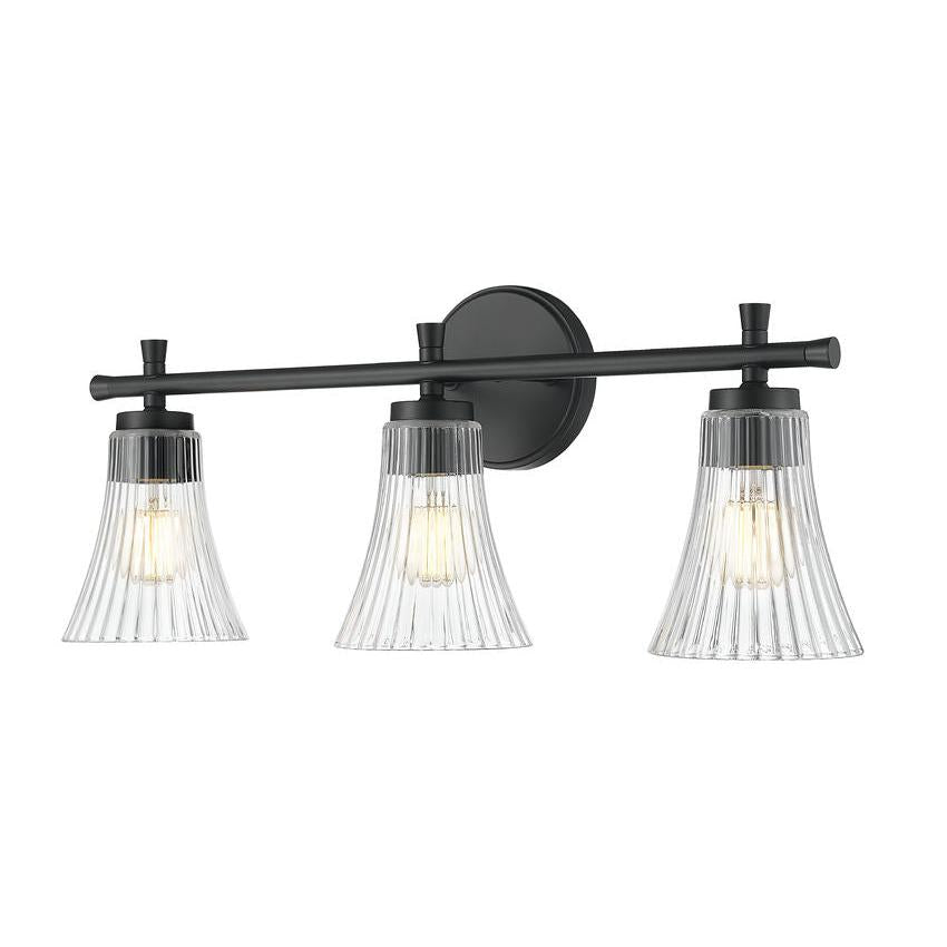 Z-Lite Belle 3-Light Medium Bulb Base Matte Black Steel Frame Clear Glass Shade Vanity Light