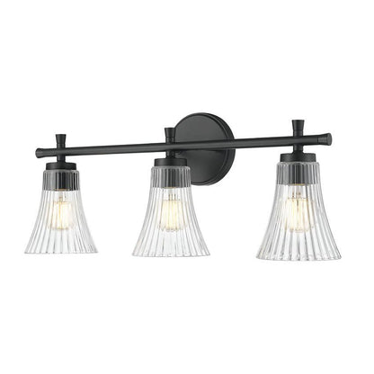 Z-Lite Belle 3-Light Medium Bulb Base Matte Black Steel Frame Clear Glass Shade Vanity Light