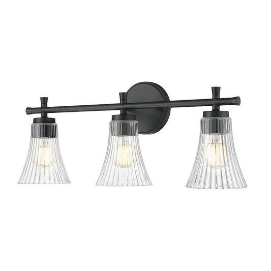 Z-Lite Belle 3-Light Medium Bulb Base Matte Black Steel Frame Clear Glass Shade Vanity Light