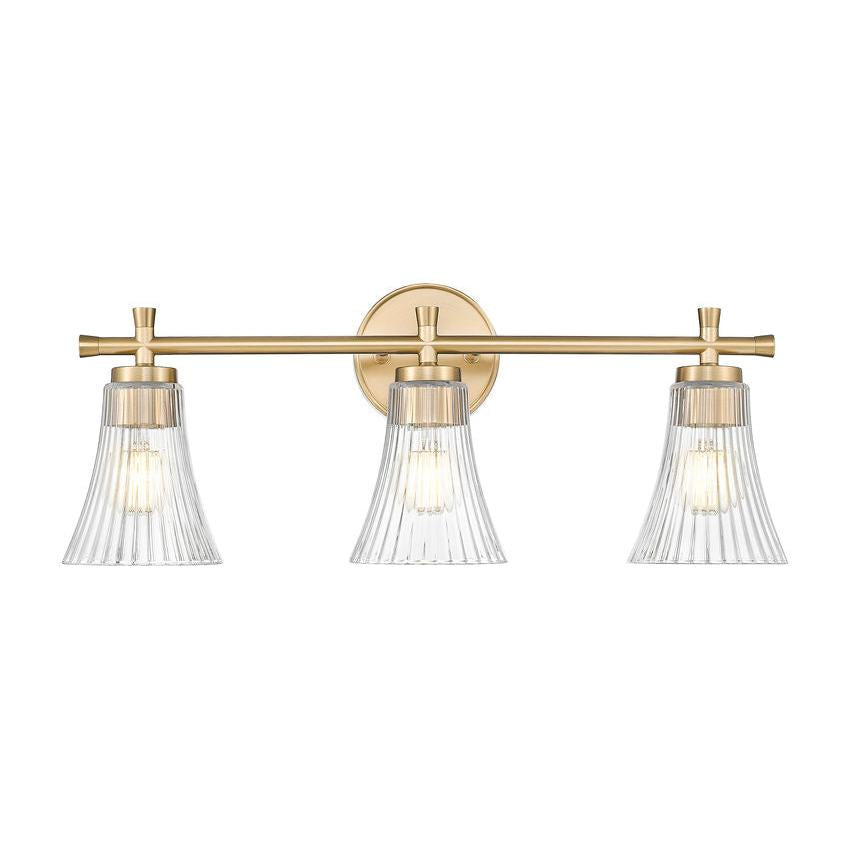 Z-Lite Belle 3-Light Medium Bulb Base Modern Gold Steel Frame Clear Glass Shade Vanity Light