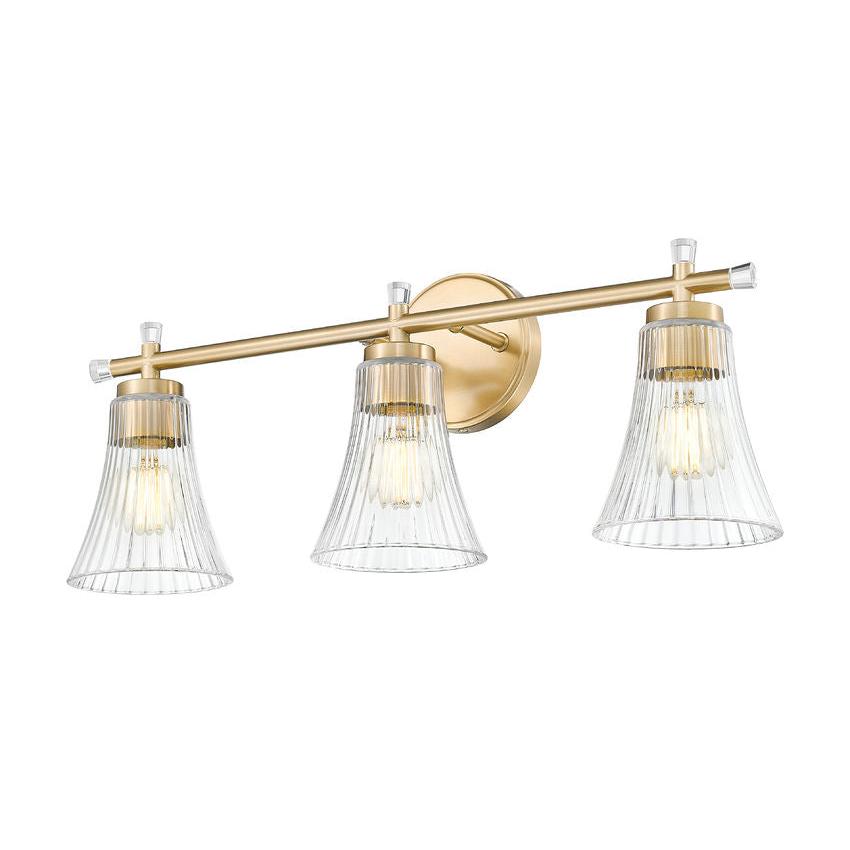 Z-Lite Belle 3-Light Medium Bulb Base Modern Gold Steel Frame Clear Glass Shade Vanity Light