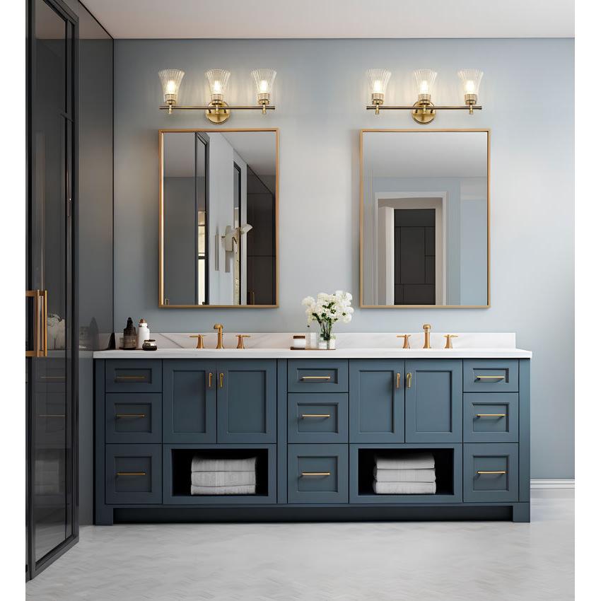 Z-Lite Belle 3-Light Medium Bulb Base Modern Gold Steel Frame Clear Glass Shade Vanity Light