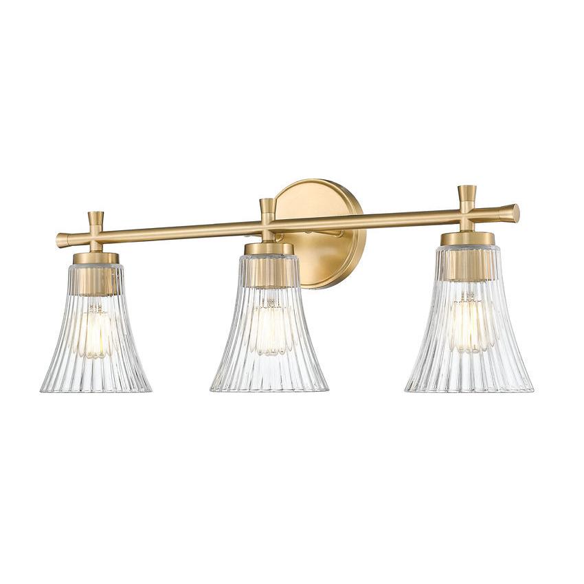 Z-Lite Belle 3-Light Medium Bulb Base Modern Gold Steel Frame Clear Glass Shade Vanity Light