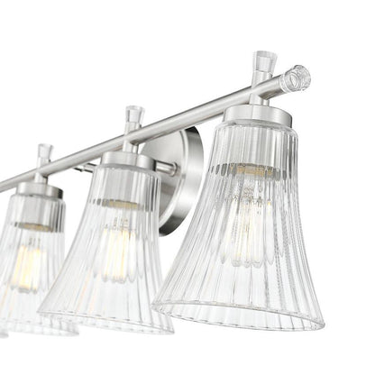 Z-Lite Belle 4-Light Medium Bulb Base Brushed Nickel Steel Frame Clear Glass Shade Vanity Light