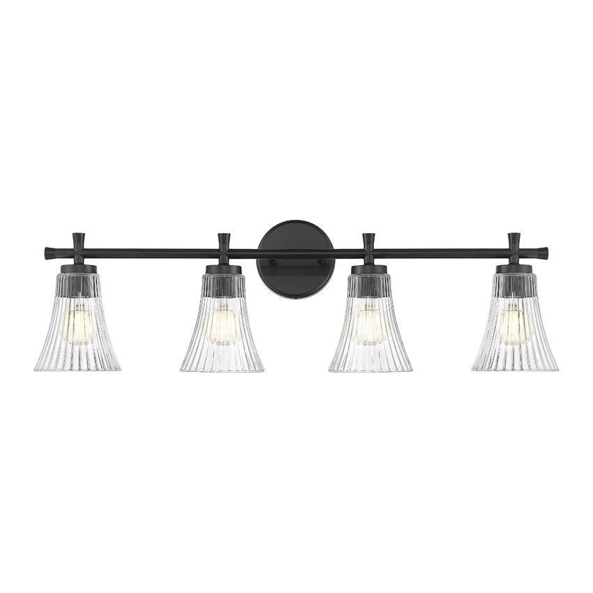 Z-Lite Belle 4-Light Medium Bulb Base Matte Black Steel Frame Clear Glass Shade Vanity Light