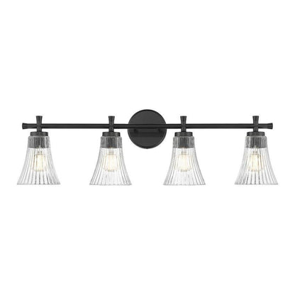 Z-Lite Belle 4-Light Medium Bulb Base Matte Black Steel Frame Clear Glass Shade Vanity Light