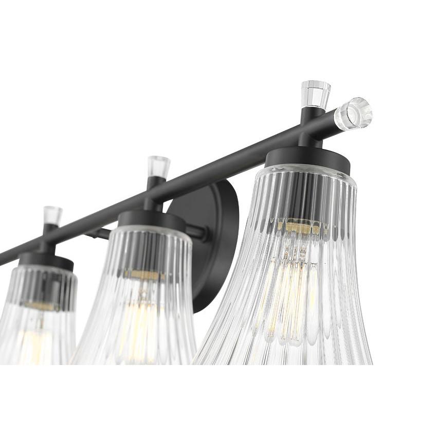 Z-Lite Belle 4-Light Medium Bulb Base Matte Black Steel Frame Clear Glass Shade Vanity Light