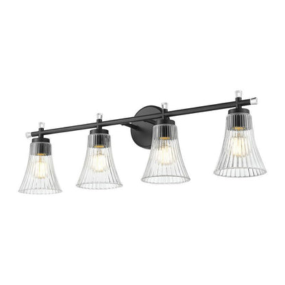 Z-Lite Belle 4-Light Medium Bulb Base Matte Black Steel Frame Clear Glass Shade Vanity Light