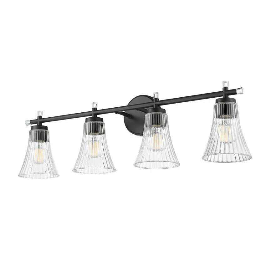 Z-Lite Belle 4-Light Medium Bulb Base Matte Black Steel Frame Clear Glass Shade Vanity Light