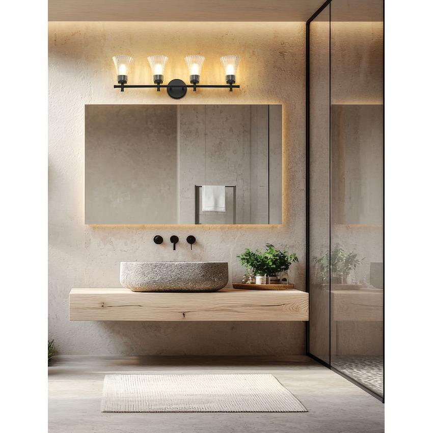 Z-Lite Belle 4-Light Medium Bulb Base Matte Black Steel Frame Clear Glass Shade Vanity Light